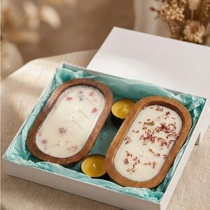 Deluxe Spa Candle Gift Set – Garden & Eucalyptus Dough Bowls + 2 Massage Candle